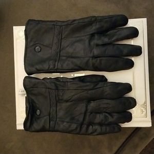 Black 100% genuine leather faux fur lined men's gloves